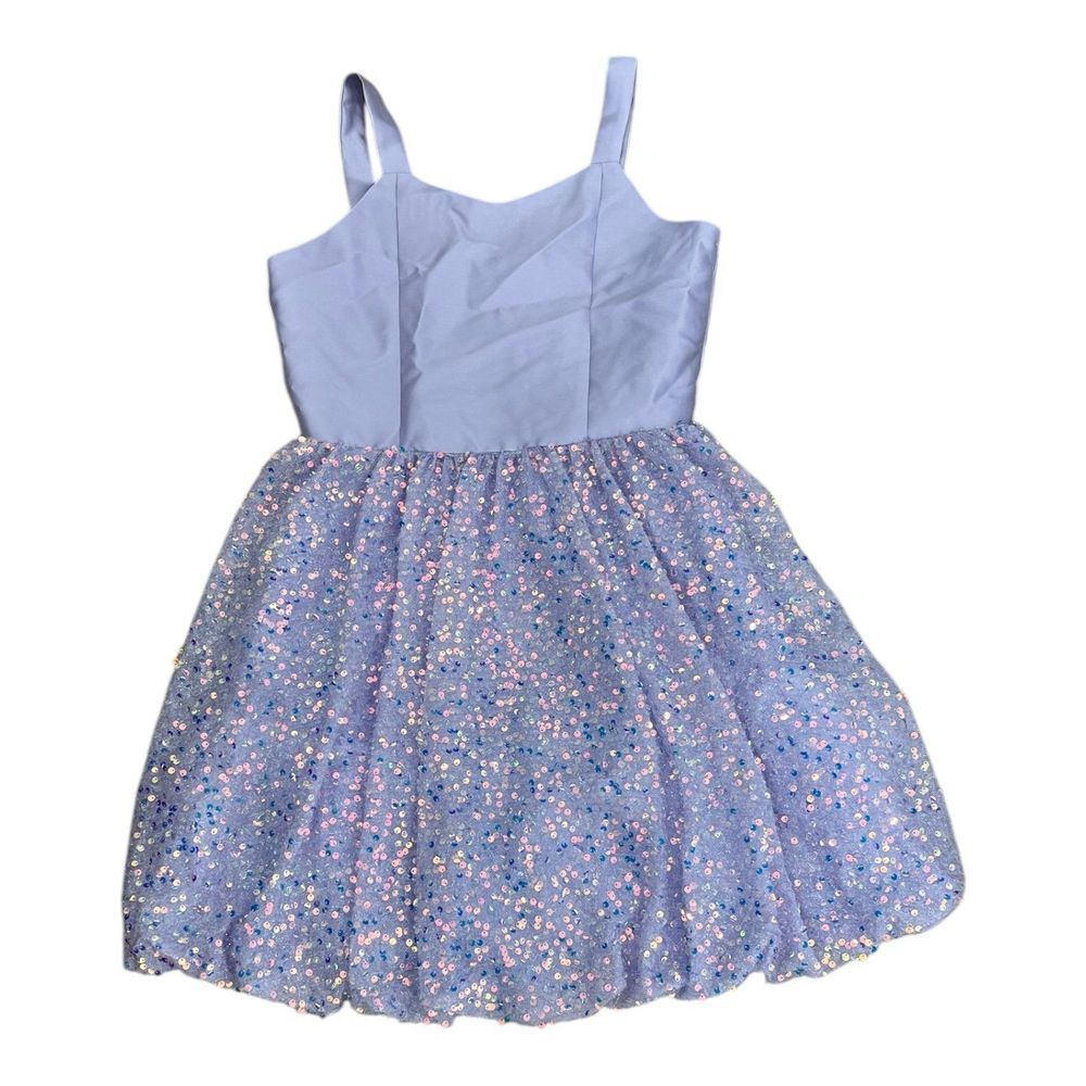 Rare Editions Lavender Purple Sleeveless Mikado/Sequin-Embellished Mesh Dress 14